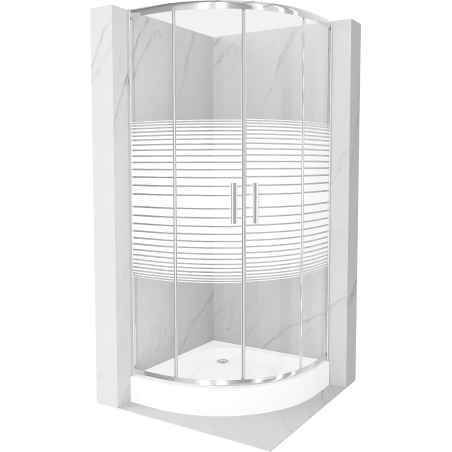 Cabina de duș Mexen Rio semi-rotundă 70 x 70 cm, dungi, crom + cadă Rio, alb - 863-070-070-01-20-4710