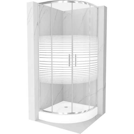 Mexen Rio cabină de duș semicirculară 70 x 70 cm, dungi albe, crom + receptor de duș, alb - 863-070-070-01-20-4710