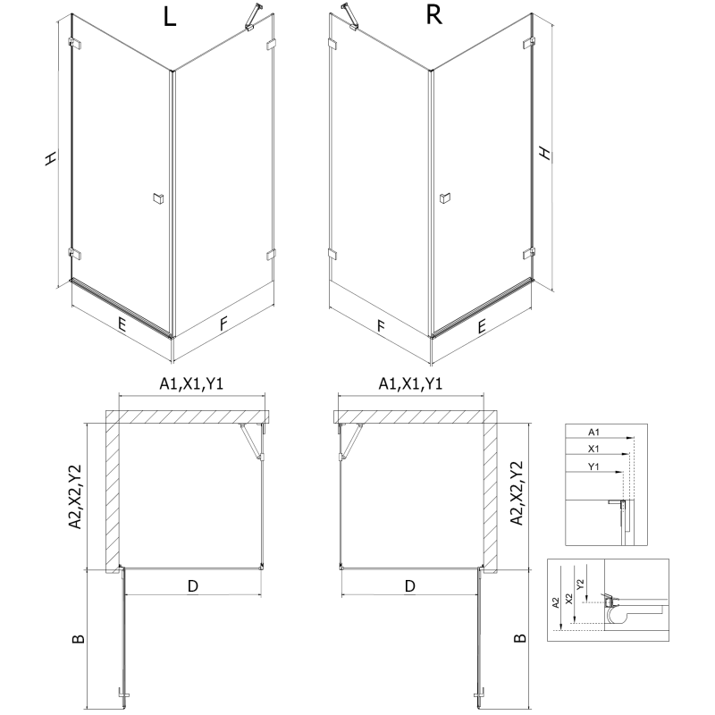 Mexen Lunar-B cabină de duș rabatabilă dreapta 85 x 70 cm, transparent, crom - 832-085-070-01-00-P