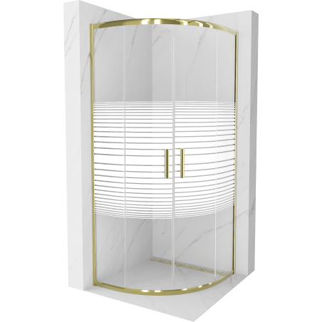 Mexen Rio 90 x 90 cm-es félkör alakú zuhanykabin, fehér csíkok, arany - 863-090-090-50-20