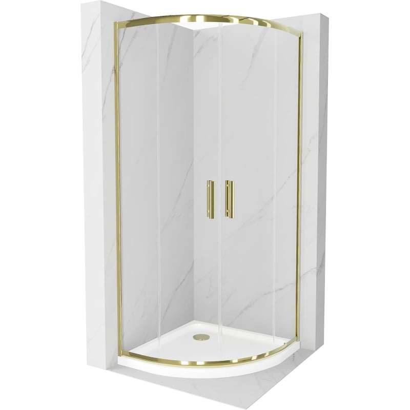 Mexen Rio cabina de duș semicirculară 80 x 80 cm, transparentă, aurie + cadă de duș Flat, albă - 863-080-080-50-00-4110G