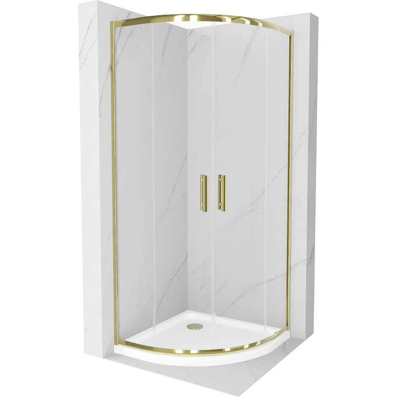 Mexen Rio cabină de duș semi-rotundă 90 x 90 cm, transparent, auriu + cadă Flat, alb - 863-090-090-50-00-4110G