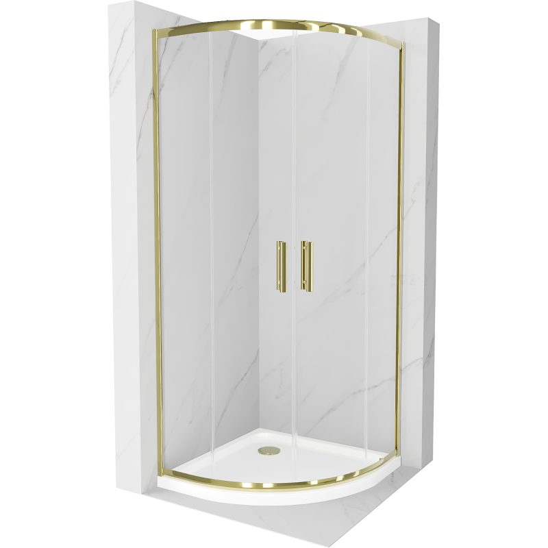 Mexen Rio cabină de duș semicirculară 90 x 90 cm, transparentă, aurie + cădiță Flat, albă - 863-090-090-50-00-4110G