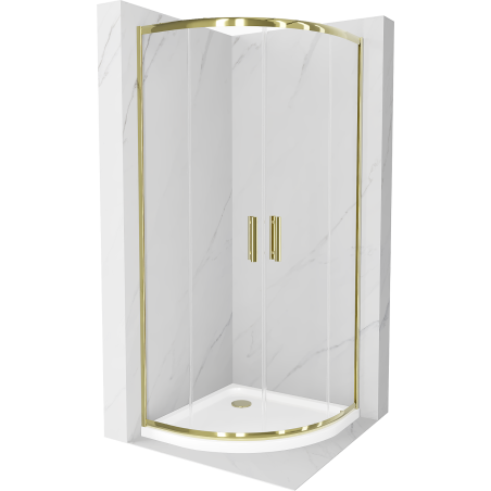 Mexen Rio 90 x 90 cm-es félköríves zuhanykabin, átlátszó, arany + Flat zuhanytálca, fehér - 863-090-090-50-00-4110G