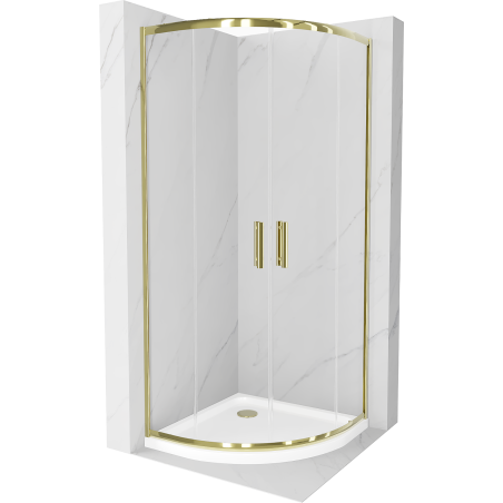 Mexen Rio cabină de duș semi-rotundă 90 x 90 cm, transparent, auriu + cadă Flat, alb - 863-090-090-50-00-4110G