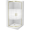 Cabina de duș Mexen Rio semi-rotundă 80 x 80 cm, linii, aur + cadă Flat, alb - 863-080-080-50-20-4110G