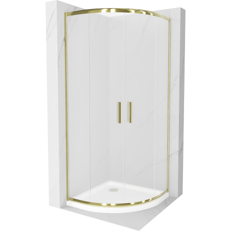 Mexen Rio cabină de duș semicirculară 80 x 80 cm, înghețat, aurie + cadă Flat, albă - 863-080-080-50-30-4110G