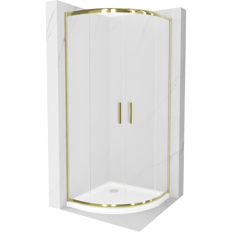 Cabină de duș semi-rotundă Mexen Rio 90 x 90 cm, mat, auriu + bazin flat, alb - 863-090-090-50-30-4110G
