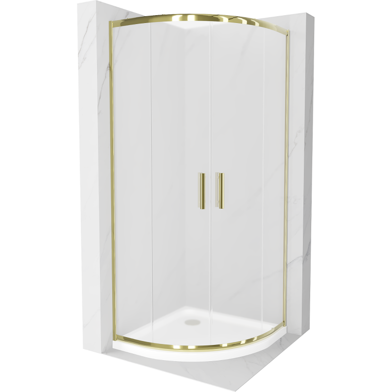 Cabină de duș semicirculară Mexen Rio 90 x 90 cm, mat, aurie + cadă Flat, alb - 863-090-090-50-30-4110G