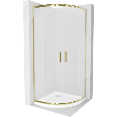 Cabină de duș semi-rotundă Mexen Rio 90 x 90 cm, mat, auriu + bazin flat, alb - 863-090-090-50-30-4110G
