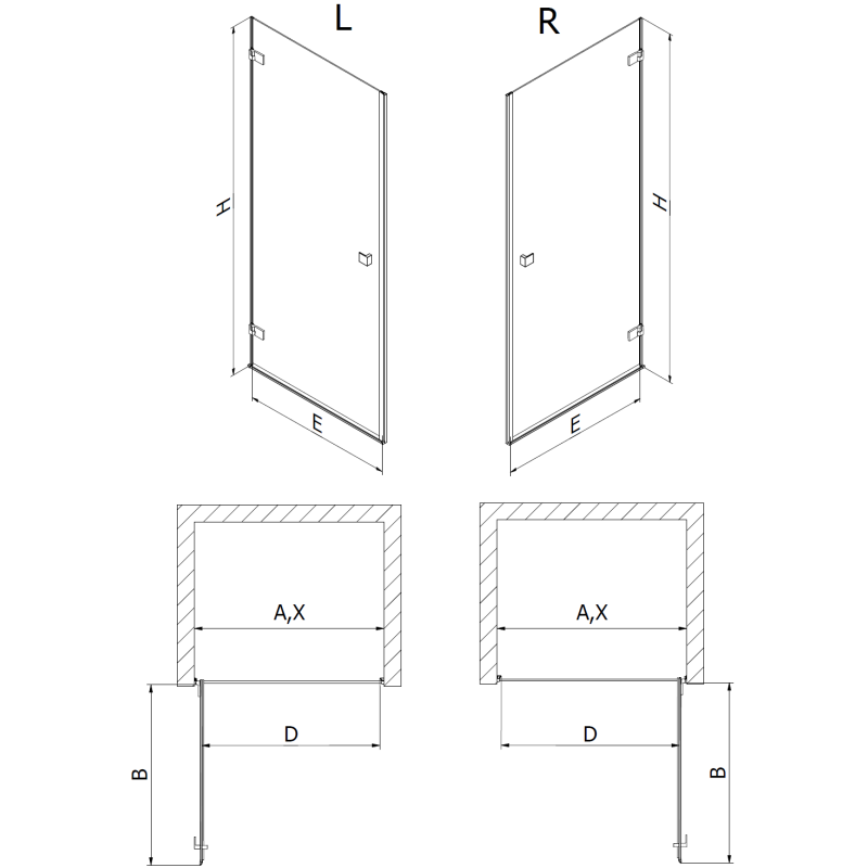 Mexen Lunar-B uși de duș batante stânga 90 cm, transparent, gri armat periat - 832-090-000-66-00-L