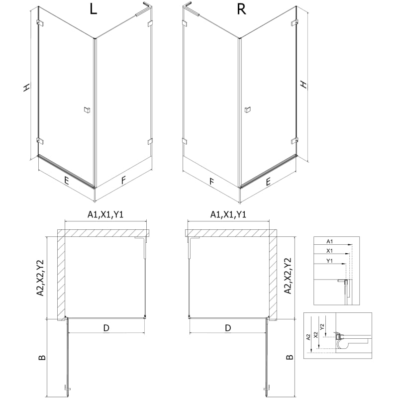 Mexen Lunar-B L cabină de duș cu deschidere dreapta 95 x 80 cm, transparent, cupru periat - 832L-095-080-65-00-P