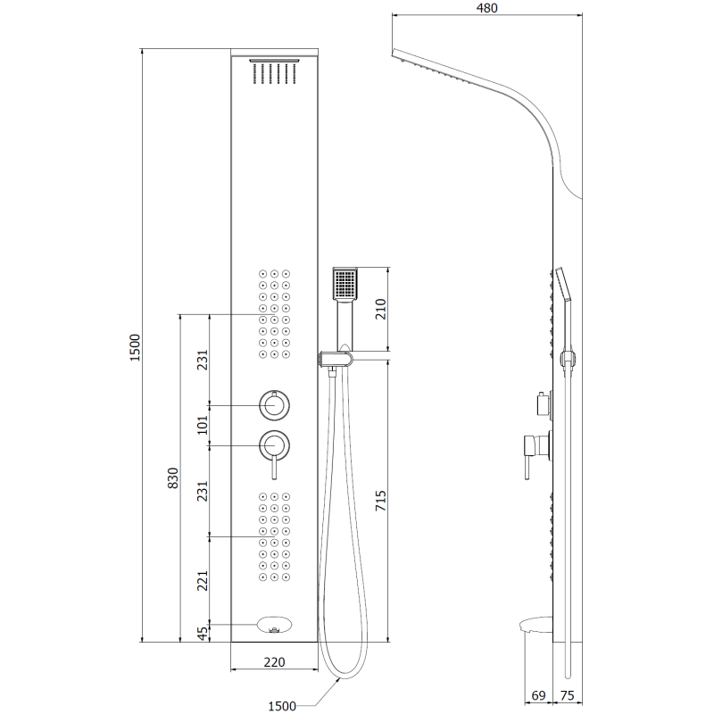 Mexen Ardo zuhanypanel kifolyócsővel, króm - 7617-04-00