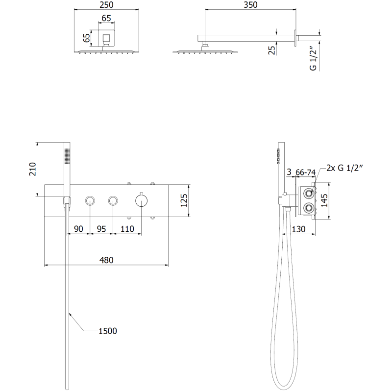 Mexen Azul set de duș îngropat, negru - 7629-03-70