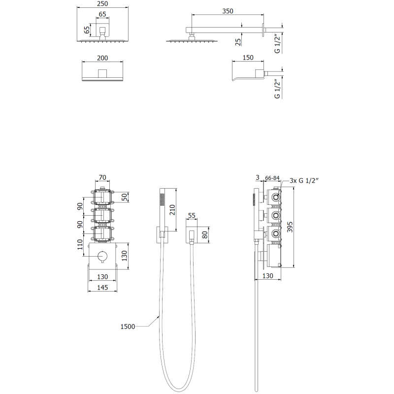 Mexen Boka süllyesztett zuhanykészlet, króm - 7603-03-00