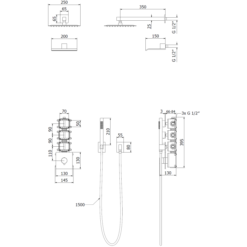 Mexen Boka fekete, rejtett zuhanykészlet - 7603-03-70