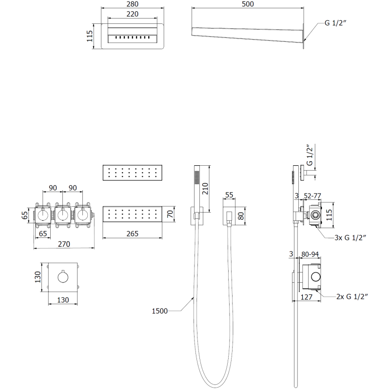 Mexen Fall fali alatti zuhanykészlet, fekete - 7602-04-70