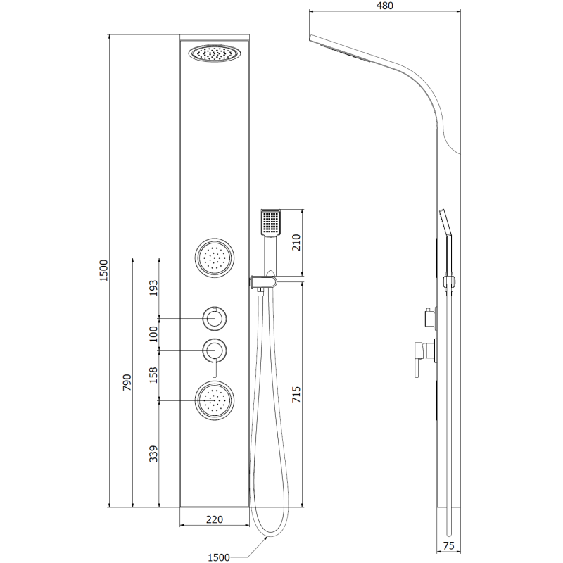 Mexen Gros zuhanypanel, fekete - 7619-03-70