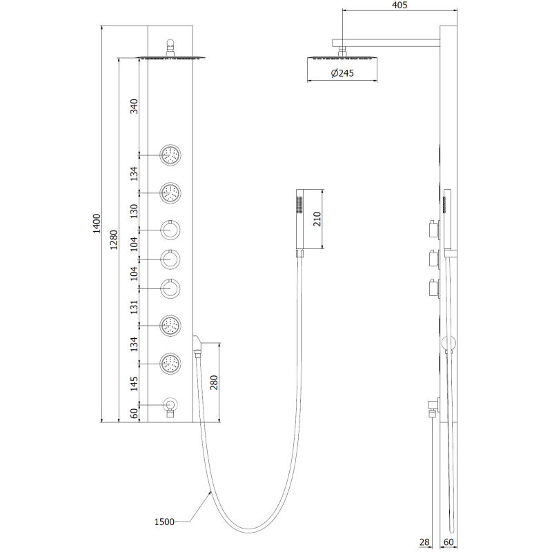 Mexen Ivo zuhanypanel kifolyóval, fekete - 7608-03-70