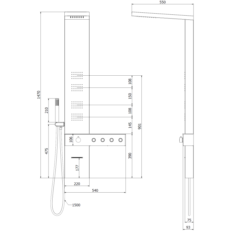 Mexen Natan panou de duș cu gura de scurgere, crom - 7626-04-00