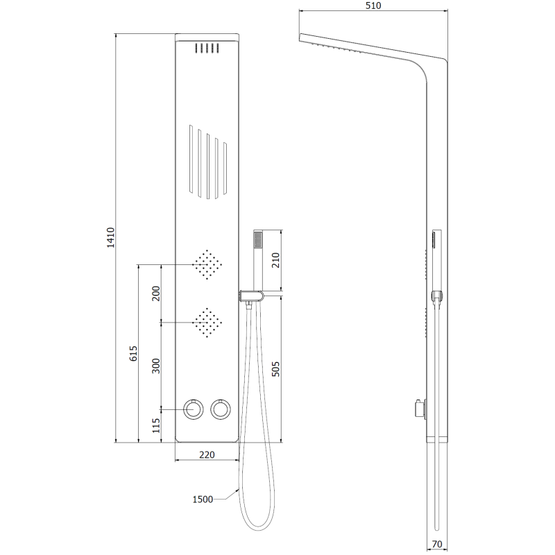 Mexen Navas zuhanypanel, fekete - 7627-02-70