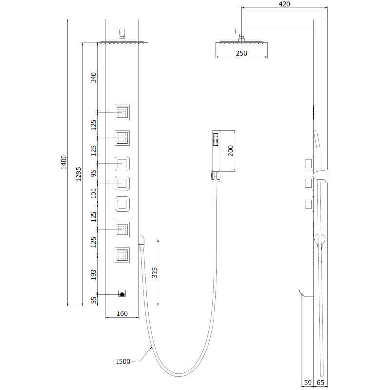 Mexen Orco zuhanypanel, fekete - 7607-03-70