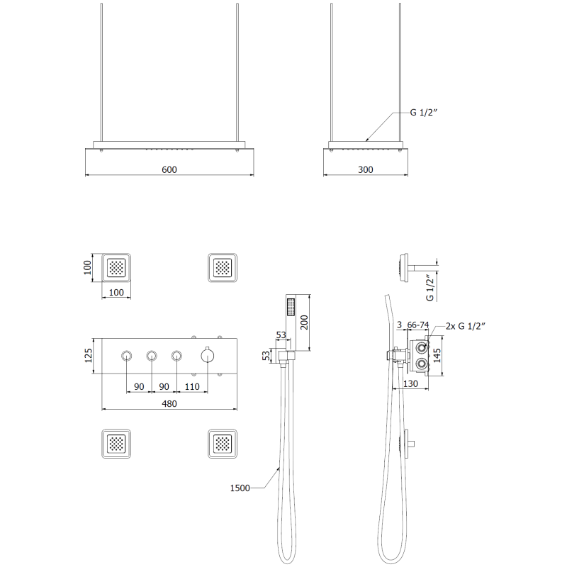 Mexen Soler set de duș încastrat, crom - 7601-04-00