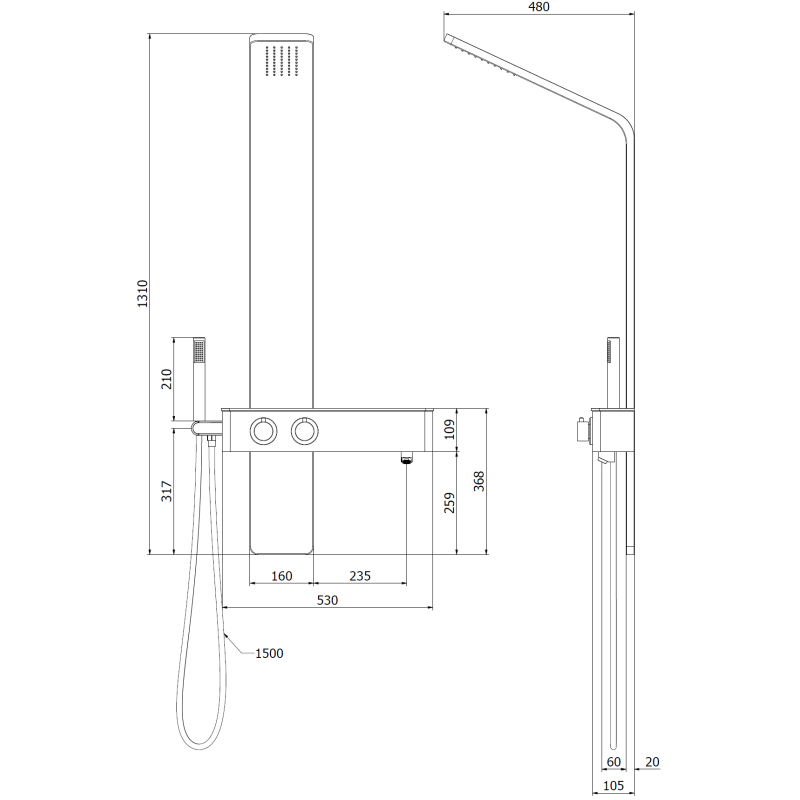 Mexen Strit zuhanypanel, fekete - 7625-02-70