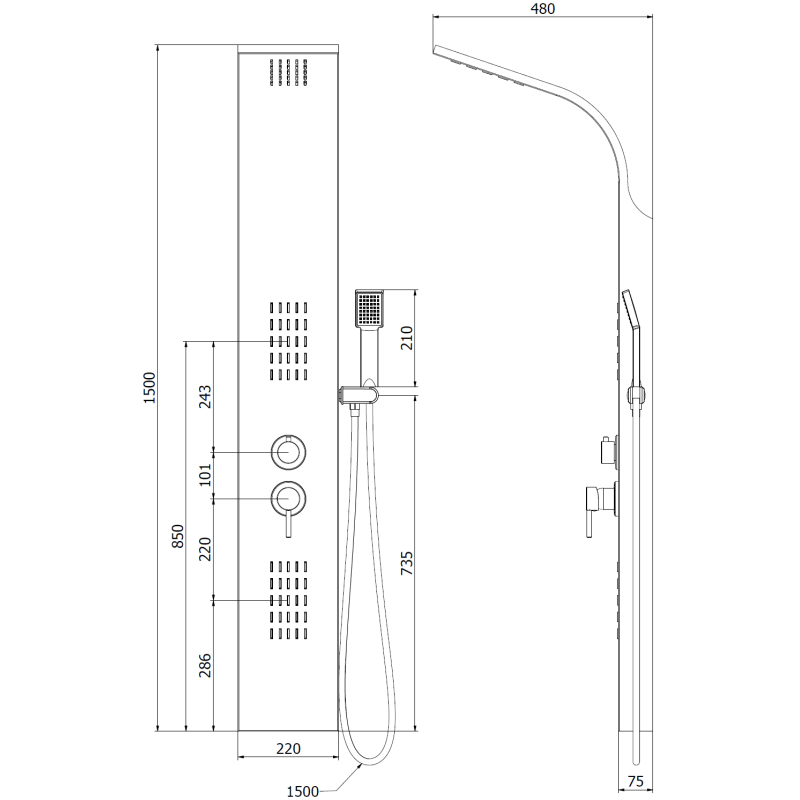Mexen Taro zuhanypanel, króm - 7614-03-00