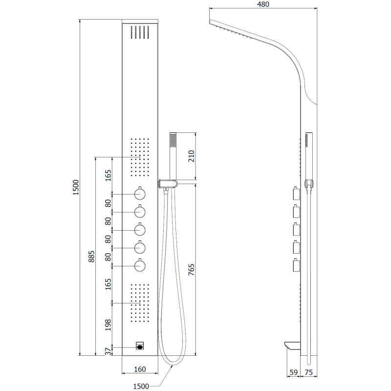 Mexen Timor panou de duș cu robinet, crom - 7621-04-00