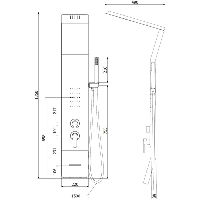 Mexen Yap panou de duș, negru/crom - 7612-02-77