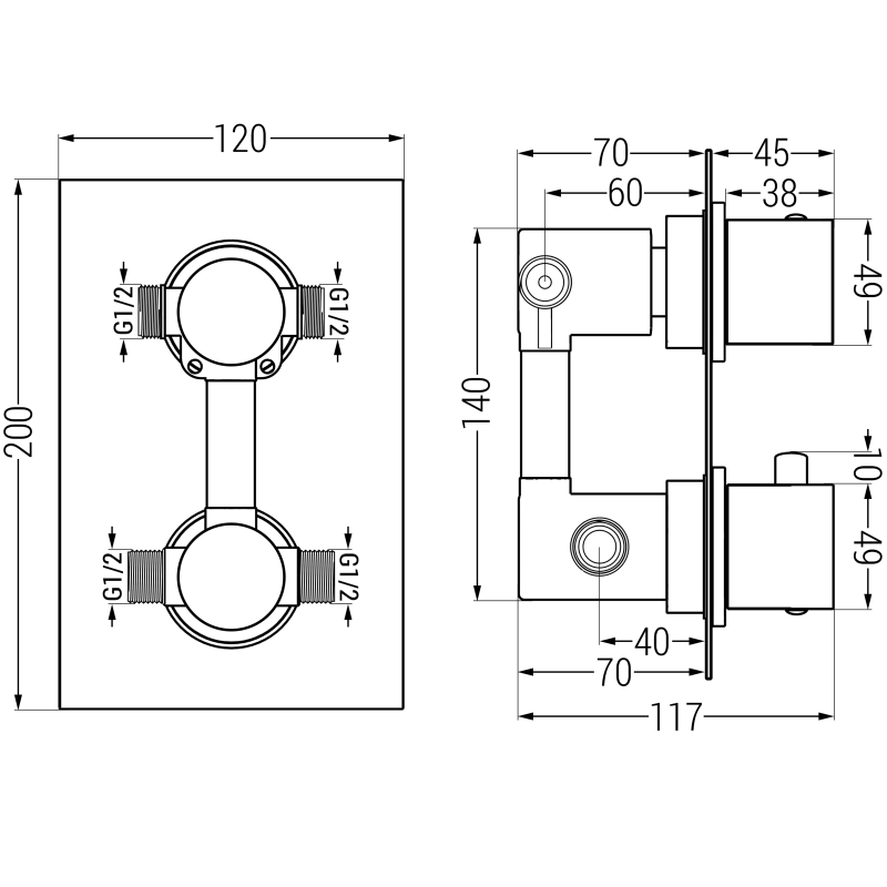 Mexen Cube baterie termostatice pentru cadă și duș cu 2 ieșiri, albă - 77502-20