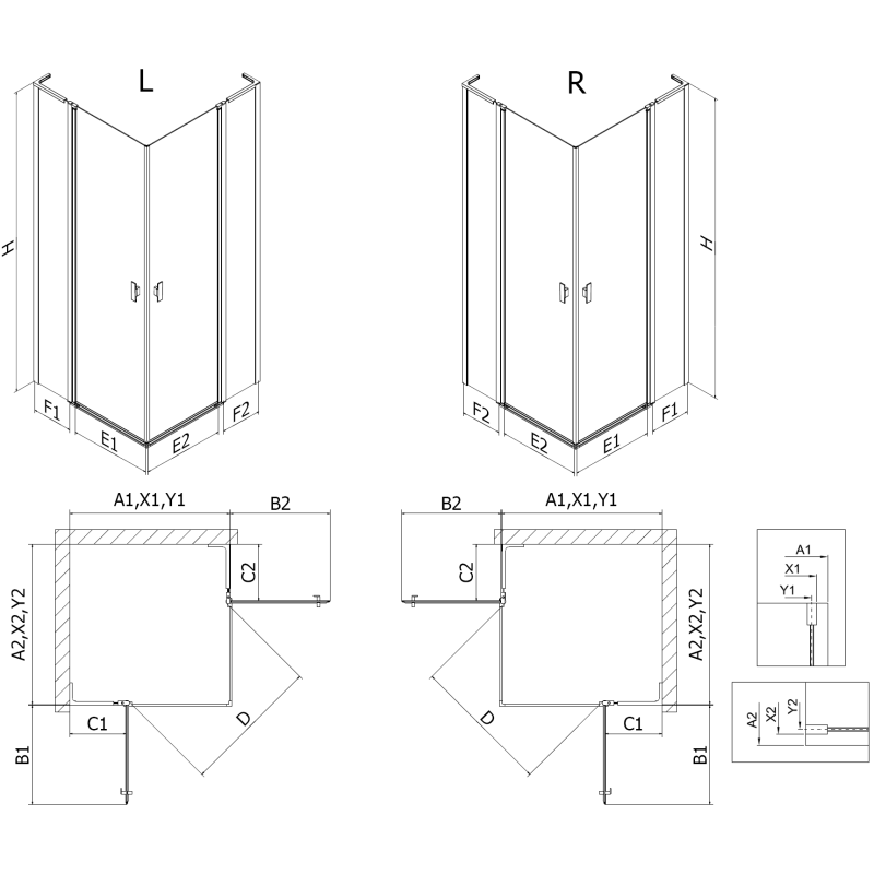 Mexen Mist L Duo cabină de duș pliabilă 105 x 95 cm, transparentă, auriu periat - 8A4L-105-095-55-00