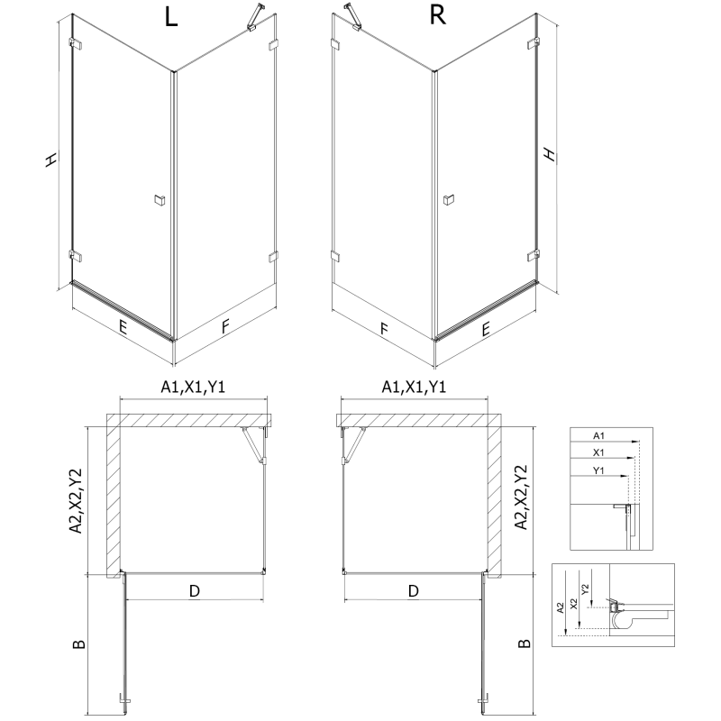 Mexen Lunar-B cabină de duș cu ușă pivotantă stânga 95 x 90 cm, transparent, gun metal - 832-095-090-95-00-L