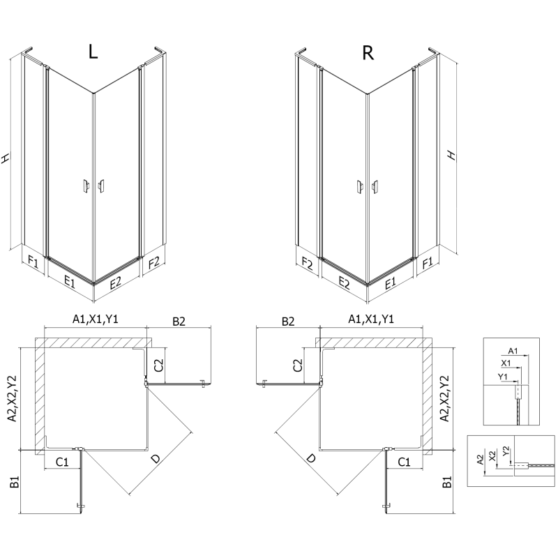 Mexen Mist L Duo cabină de duș batantă 100 x 95 cm, cadru negru, negru - 8A4L-100L-095P-70-70