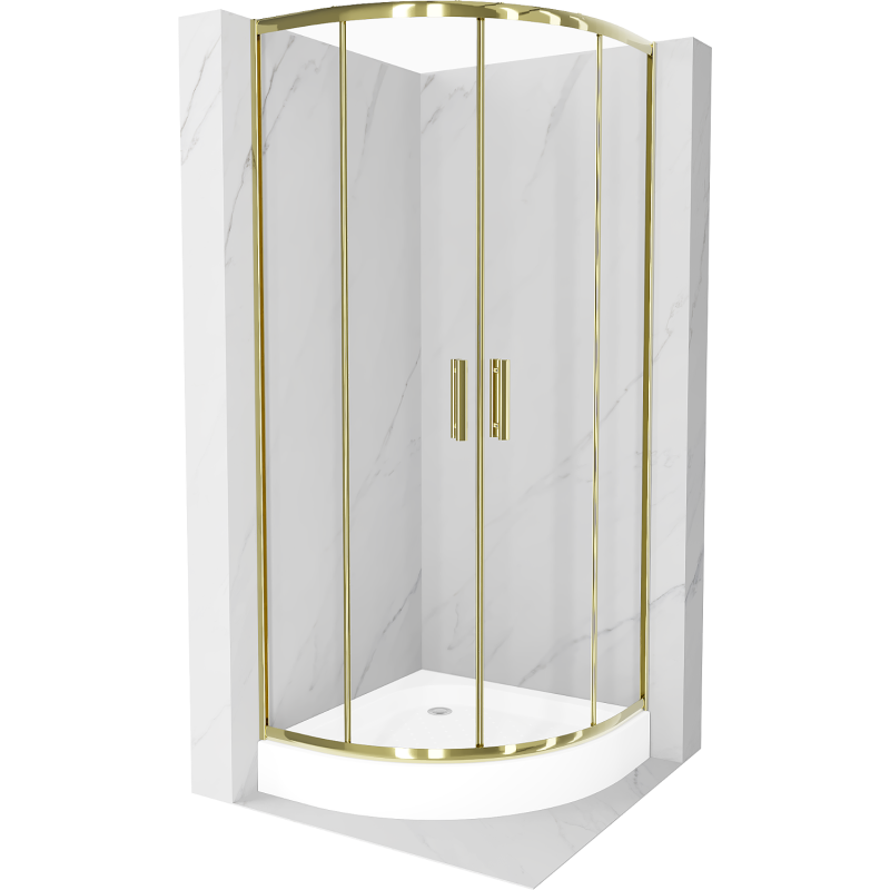 Mexen Rio cabină de duș semicirculară 90 x 90 cm, transparentă, aurie + cadă de duș Rio, albă - 863-090-090-50-00-4710