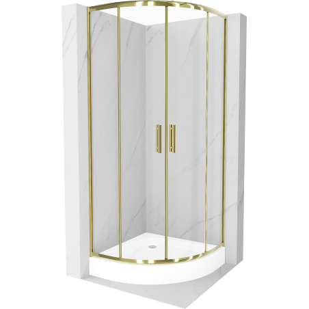 Mexen Rio cabină de duș semicirculară 90 x 90 cm, transparentă, aurie + cadă de duș Rio, albă - 863-090-090-50-00-4710