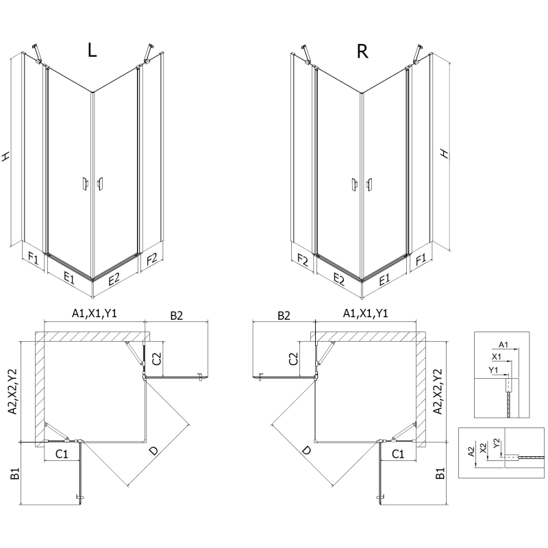 Mexen Mist Duo cabină de duș cu ușă batantă 100 x 80 cm, transparent, aurie - 8A4-100-080-50-00