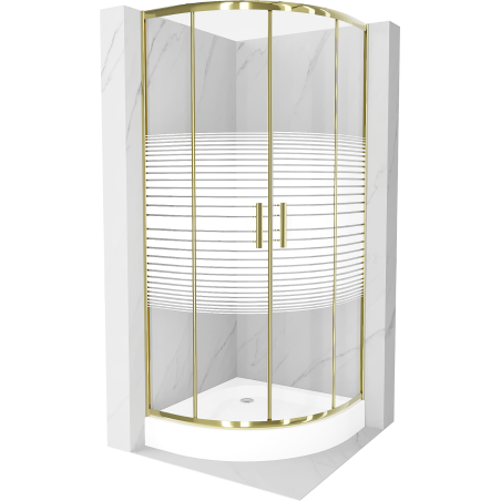 Mexen Rio 90 x 90 cm-es félköríves zuhanykabin, fehér csíkok, arany + zuhanytálca, fehér - 863-090-090-50-20-4710