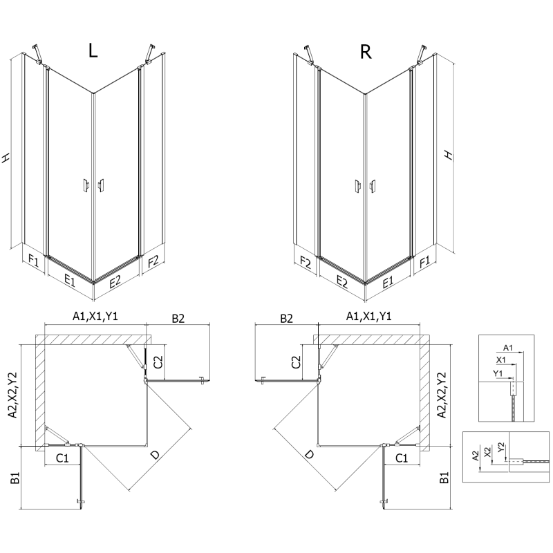 Mexen Mist Duo cabină de duș cu balamale 110 x 70 cm, transparent, auriu periat - 8A4-110-070-55-00