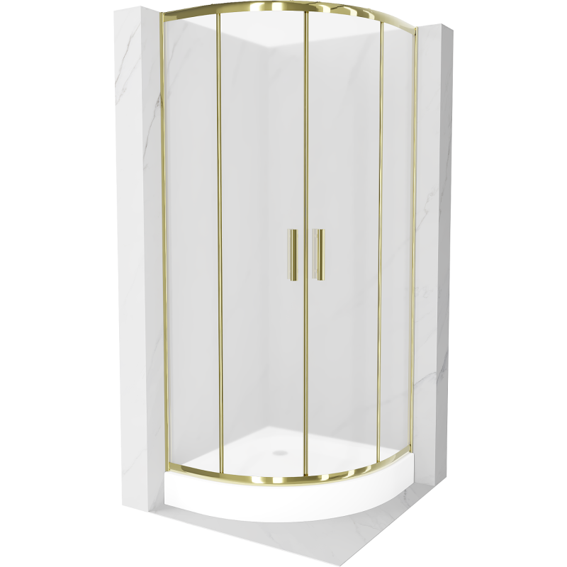 Cabină de duș semirotundă Mexen Rio 90 x 90 cm, înghețat, auriu + cadă de duș Rio, alb - 863-090-090-50-30-4710