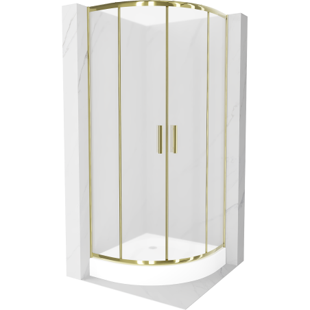 Cabină de duș semirotundă Mexen Rio 90 x 90 cm, înghețat, auriu + cadă de duș Rio, alb - 863-090-090-50-30-4710