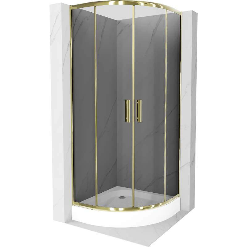 Mexen Rio cabina de duș semirotundă 70 x 70 cm, grafit, auriu + cadă de duș, alb - 863-070-070-50-0-4710