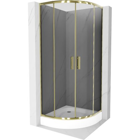 Mexen Rio cabina de duș semirotundă 70 x 70 cm, grafit, auriu + cadă de duș, alb - 863-070-070-50-0-4710