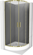 Mexen Rio cabină de duș semicirculară 70 x 70 cm, grafit, auriu + cadă de duș Rio, alb - 863-070-070-50-0-4710