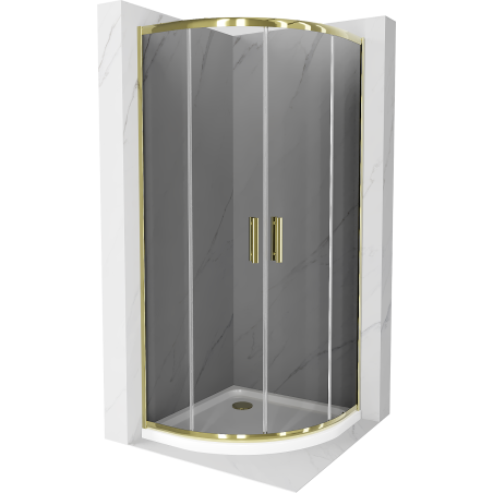 Mexen Rio cabină de duș semicirculară 80 x 80 cm, grafit, auriu + cadă Flat, alb - 863-080-080-50-40-4110G