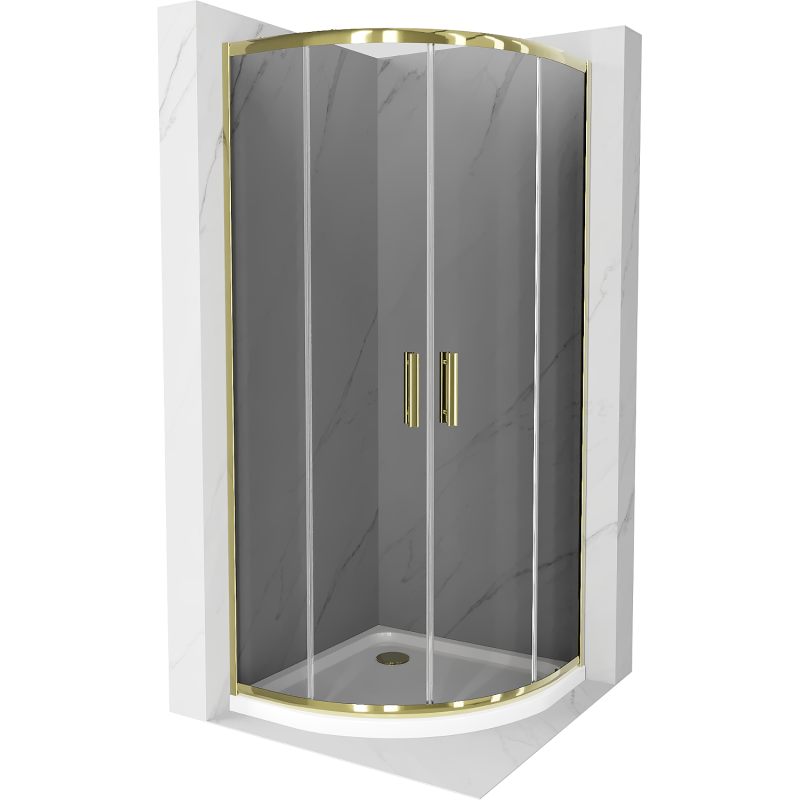 Mexen Rio cabină de duș semicirculară 90 x 90 cm, grafit, aurie + cadă Flat, albă - 863-090-090-50-40-4110G