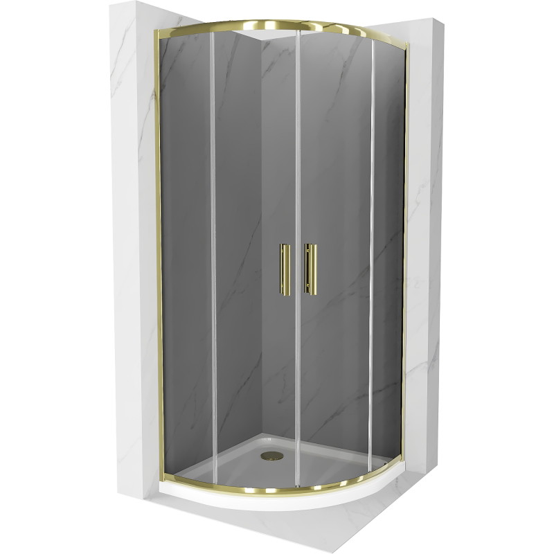 Mexen Rio cabină de duș semirotundă 90 x 90 cm, grafit, auriu + cadă de duș Flat, alb - 863-090-090-50-40-4110G