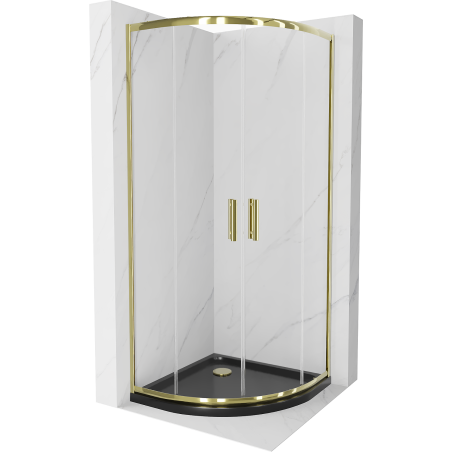Cabină de duș Mexen Rio semicirculară 80 x 80 cm, transparentă, aurie + cădiță Flat, neagră - 863-080-080-50-00-4170G