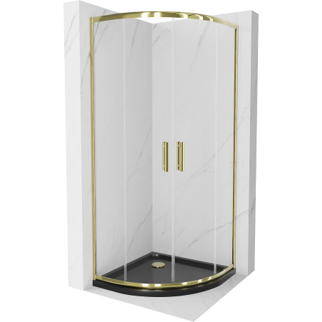 Mexen Rio zuhanykabin félkör ívű 80 x 80 cm, áttransparent, arany + Flat zuhanytálca, fekete - 863-080-080-50-00-4170G